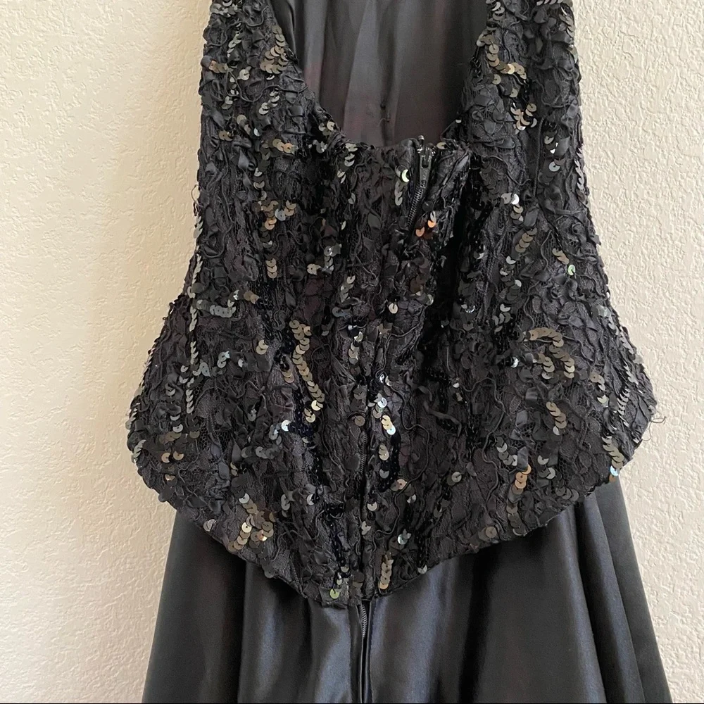 Bari Jay Black Sequin Satin Tulle Petticoat Diamond Button Formal Gown Dress 3/4 - Picture 8 of 12